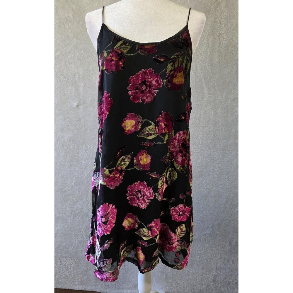 EUC Mi Ami Slip Dress Womens Medium Black Floral Velvet Lined Party Cocktail 90s